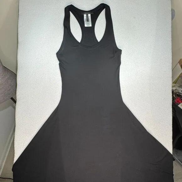 BCBGMaxAzria Dress Womens Size M Black High-Low Midi Draping Wide Strap Racer