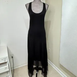 BCBGMaxAzria Dress Womens Size M Black High-Low Midi Draping Wide Strap Racer