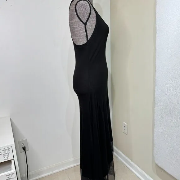 BCBGMaxAzria Dress Womens Size M Black High-Low Midi Draping Wide Strap Racer