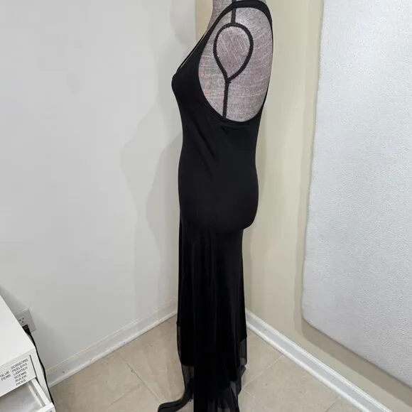 BCBGMaxAzria Dress Womens Size M Black High-Low Midi Draping Wide Strap Racer