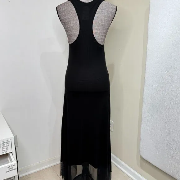 BCBGMaxAzria Dress Womens Size M Black High-Low Midi Draping Wide Strap Racer