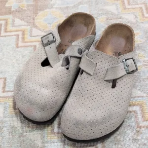 Birkenstock Boston Suede Embossed Clogs in Dotted Stone Coin