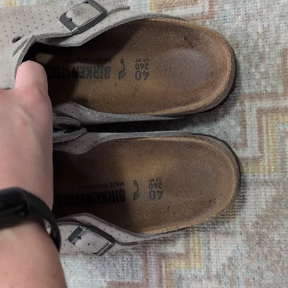 Birkenstock Boston Suede Embossed Clogs in Dotted Stone Coin