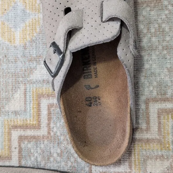 Birkenstock Boston Suede Embossed Clogs in Dotted Stone Coin