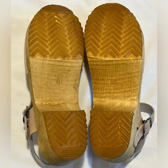 Bjork ALMA Size 41 Nude Swedish Wood Clog Leather Sandals