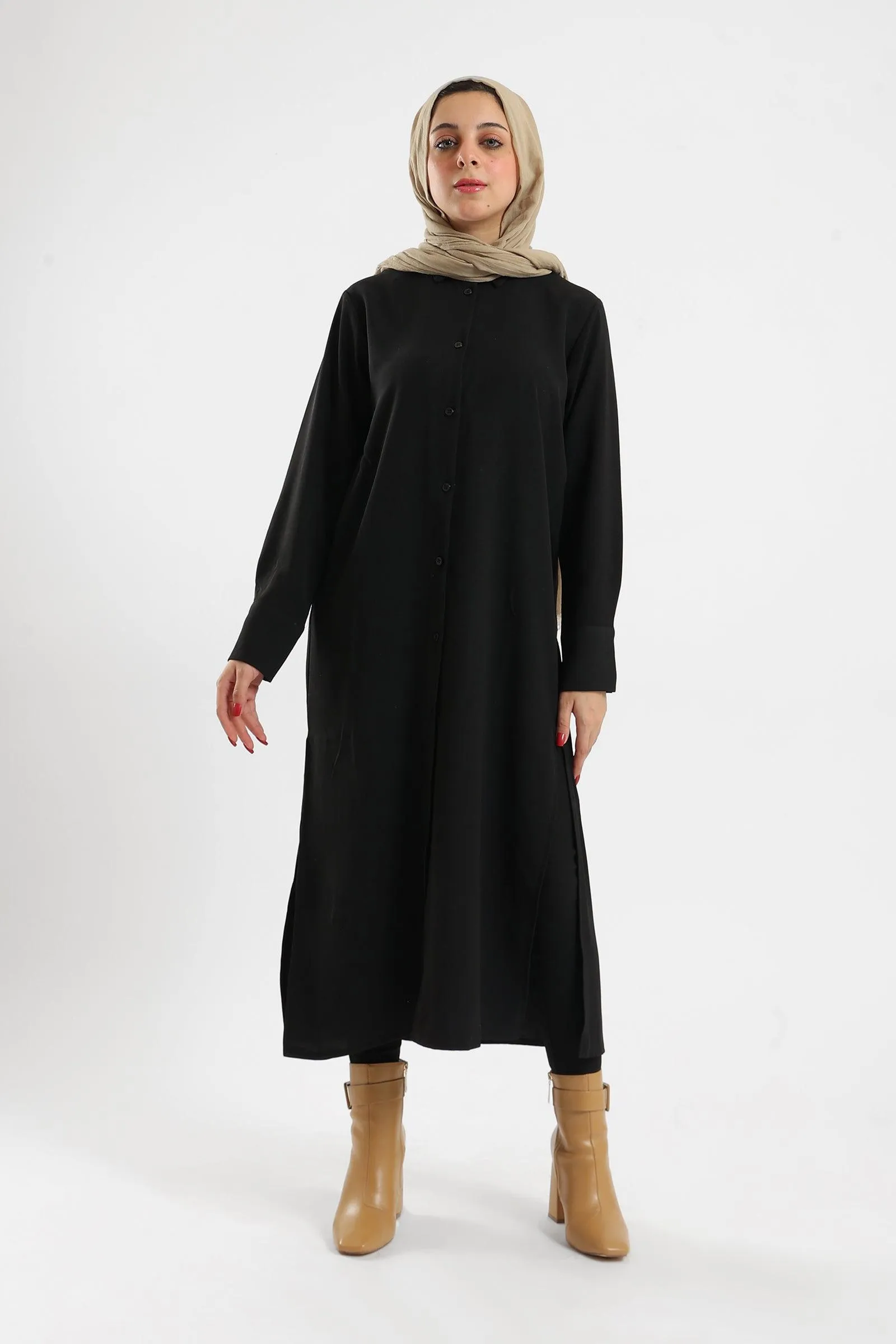 Black Cotton Shirt Dress