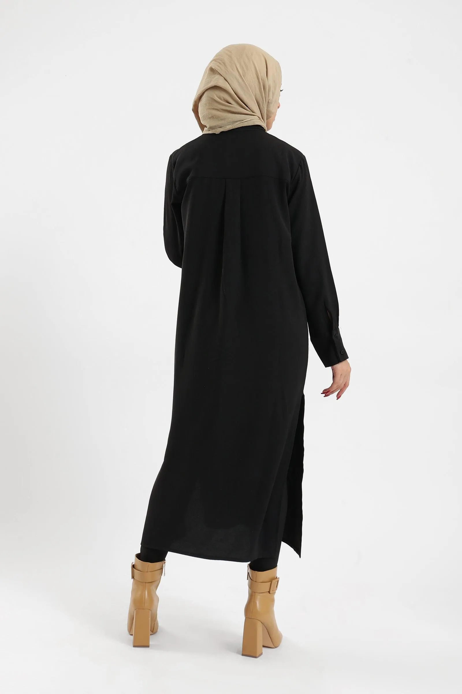Black Cotton Shirt Dress