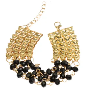 Black Goldtone Beaded Chain Link Bracelet