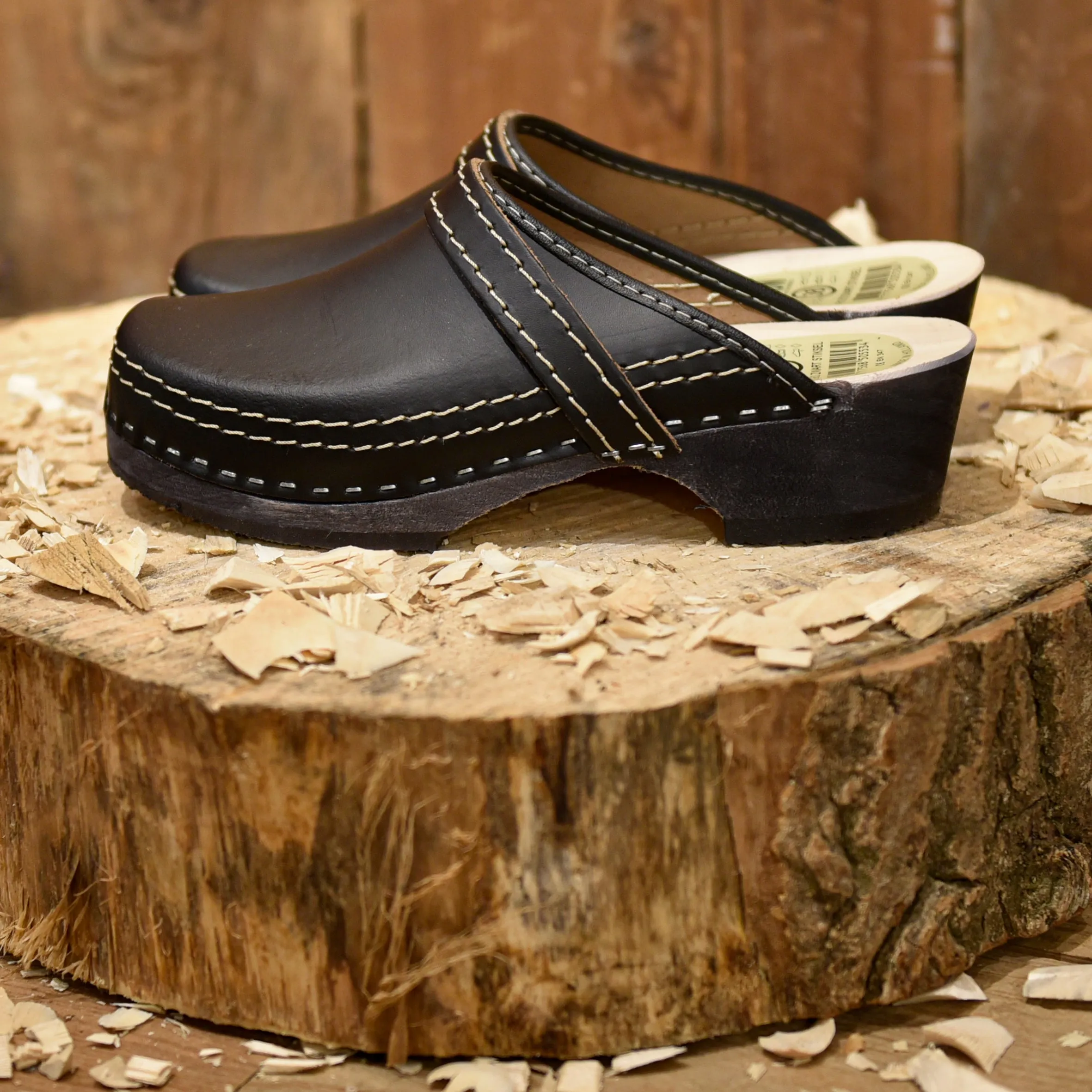 Black Leather Clogs Open