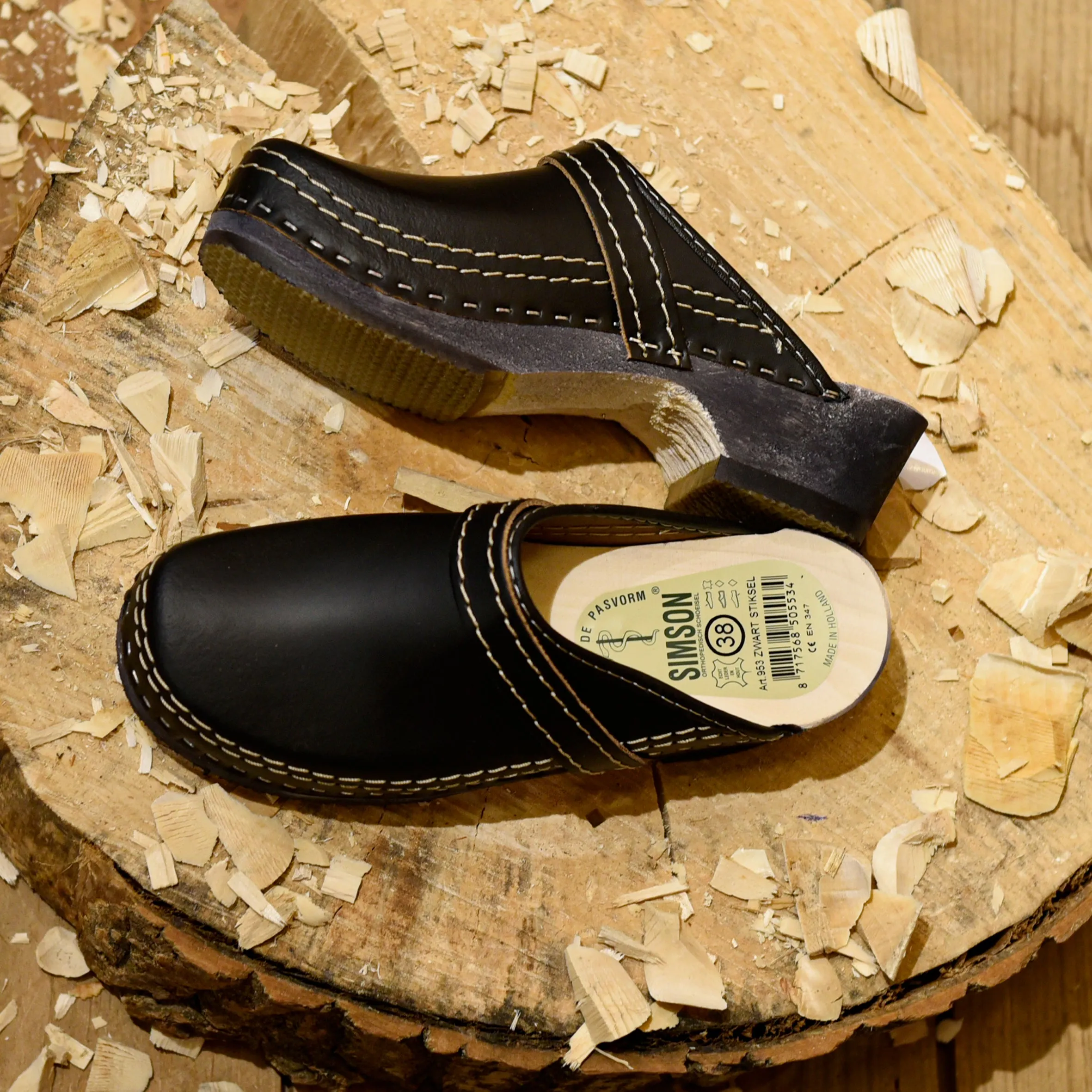 Black Leather Clogs Open