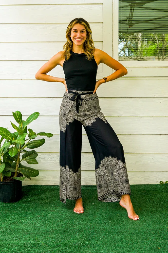 Black Mandala Palazzo Wrap Pants