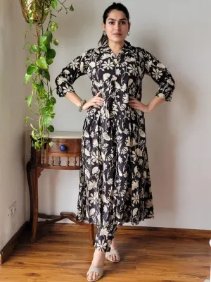 Brown Floral Bagru Print Suit Set