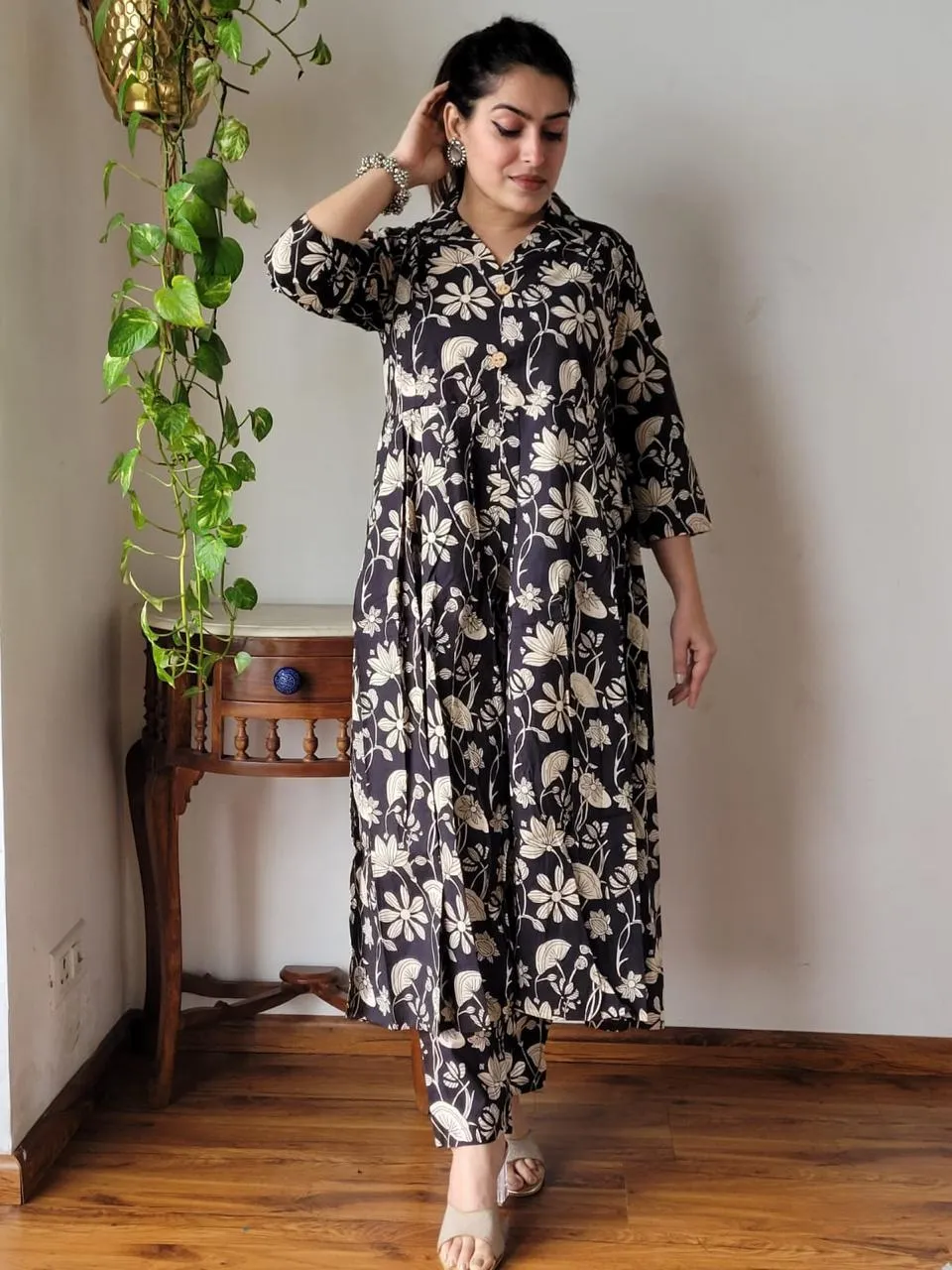 Brown Floral Bagru Print Suit Set