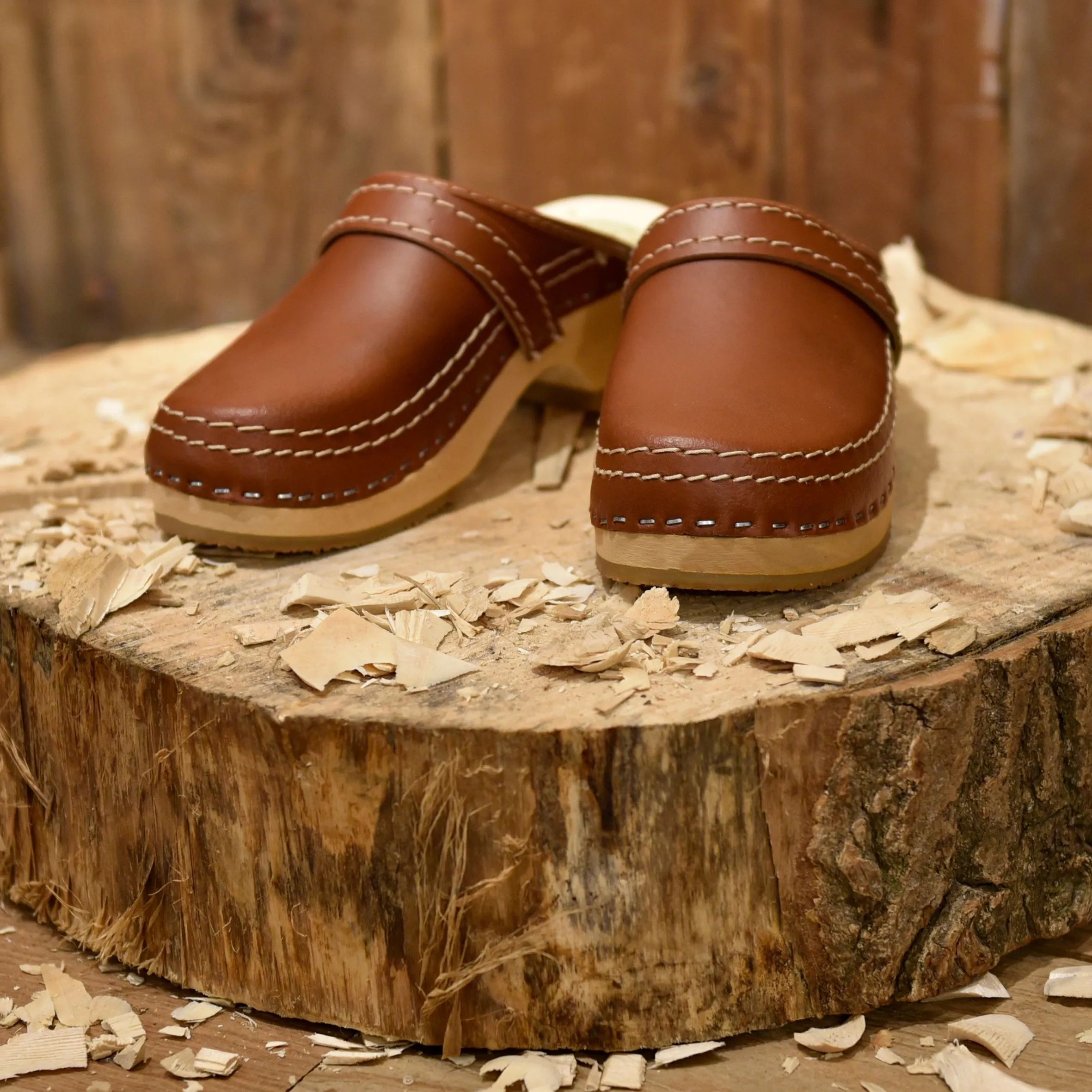 Brown Leather Clogs Open