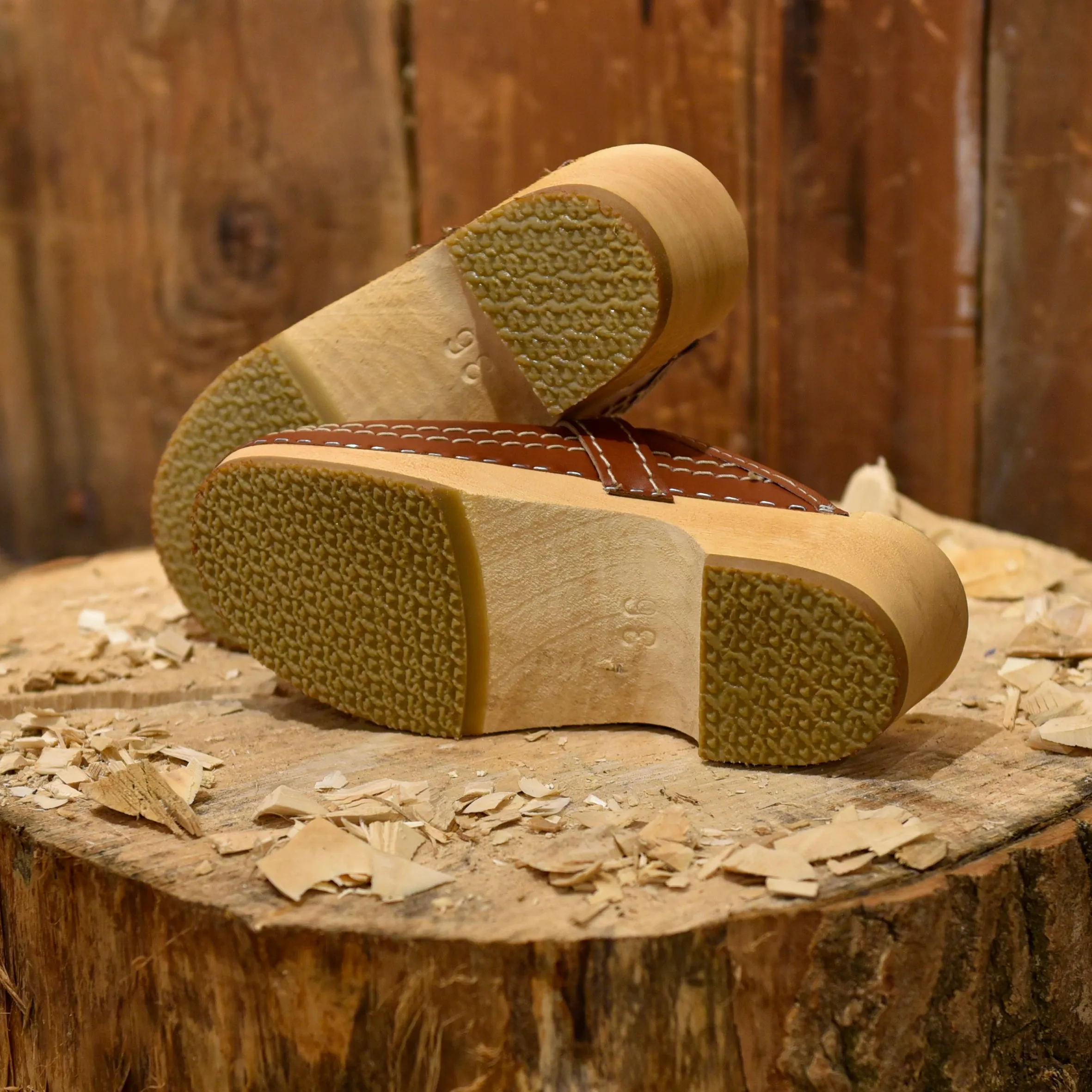 Brown Leather Clogs Open