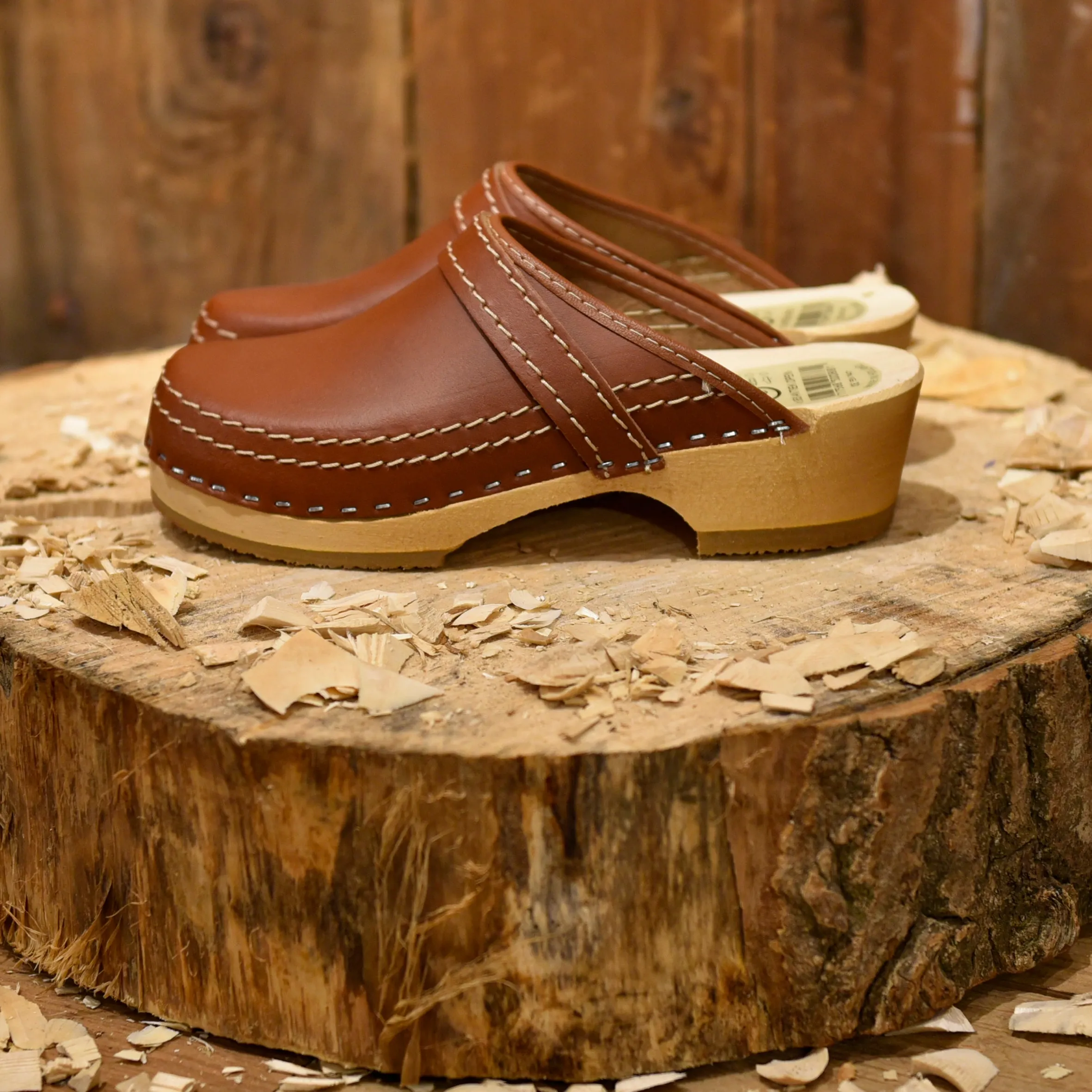 Brown Leather Clogs Open