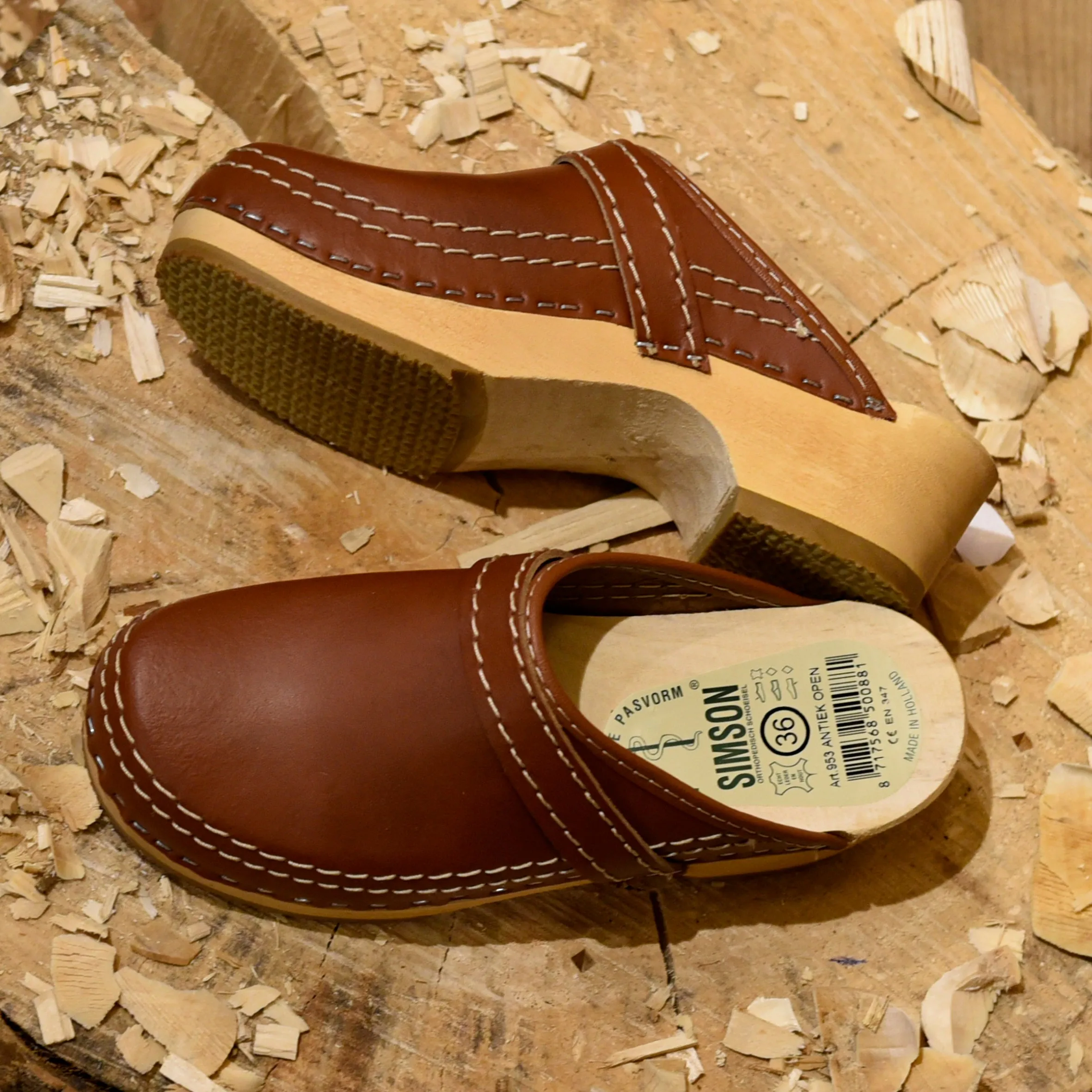 Brown Leather Clogs Open