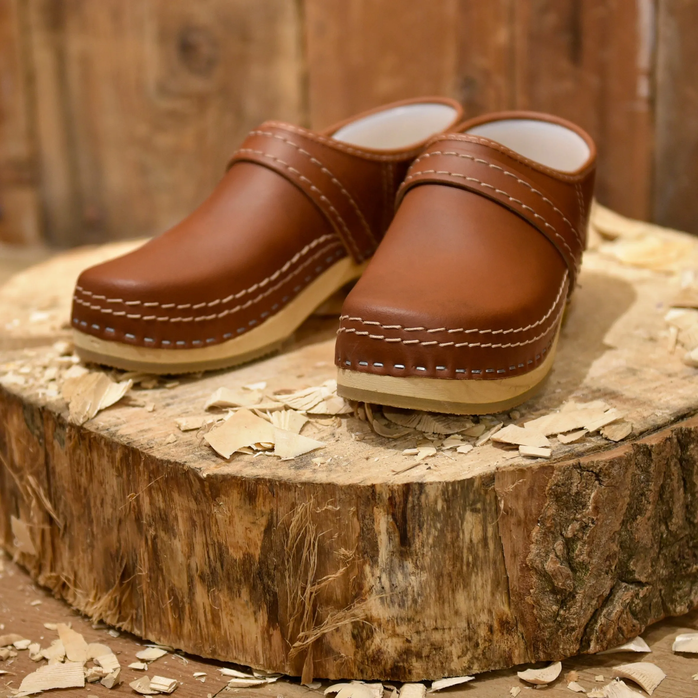 Brown Leather Clogs