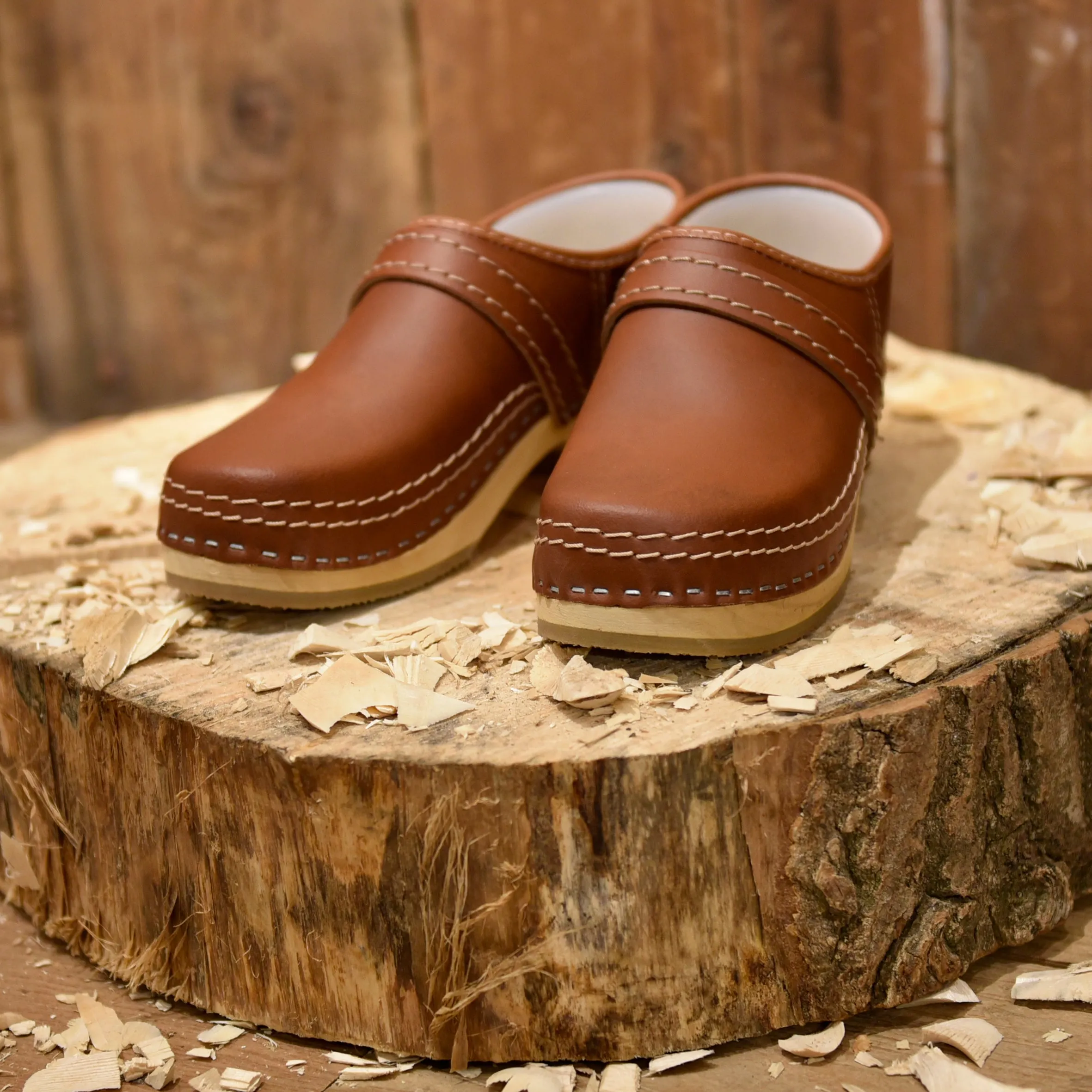 Brown Leather Clogs