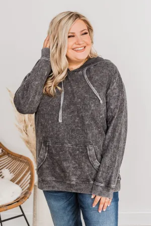 Casual Night In Drawstring Hoodie- Black
