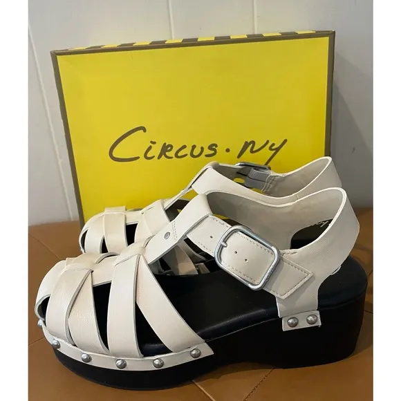 Circus NY by Sam Edelman Women’s Ivory Jedda Ankle Strap Cloggs Size 8
