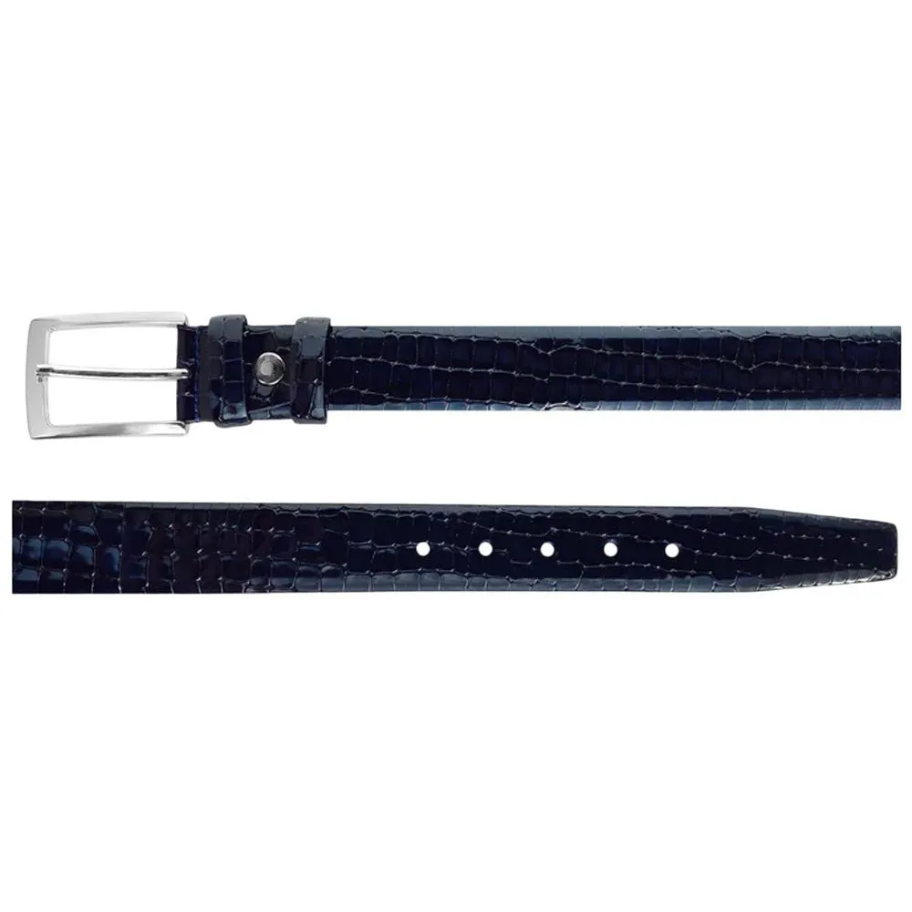 Corrente Men’s Crocodile Navy Embossed Italian Leather Belt with Adjustable Buckle