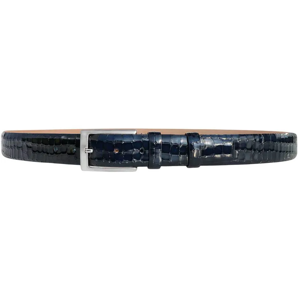 Corrente Men’s Crocodile Navy Embossed Italian Leather Belt with Adjustable Buckle