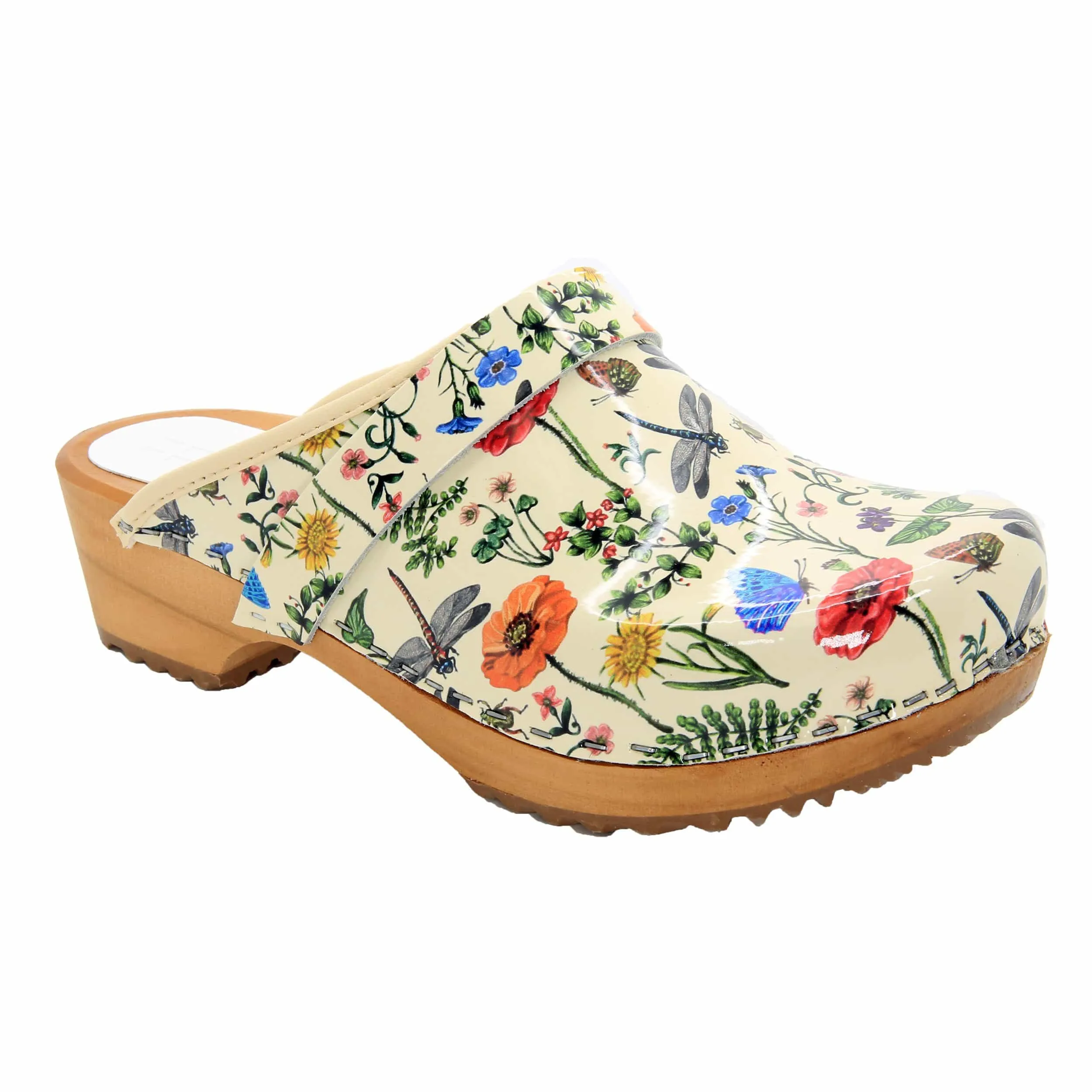 Dahlia Wood Open Back Leather Clogs