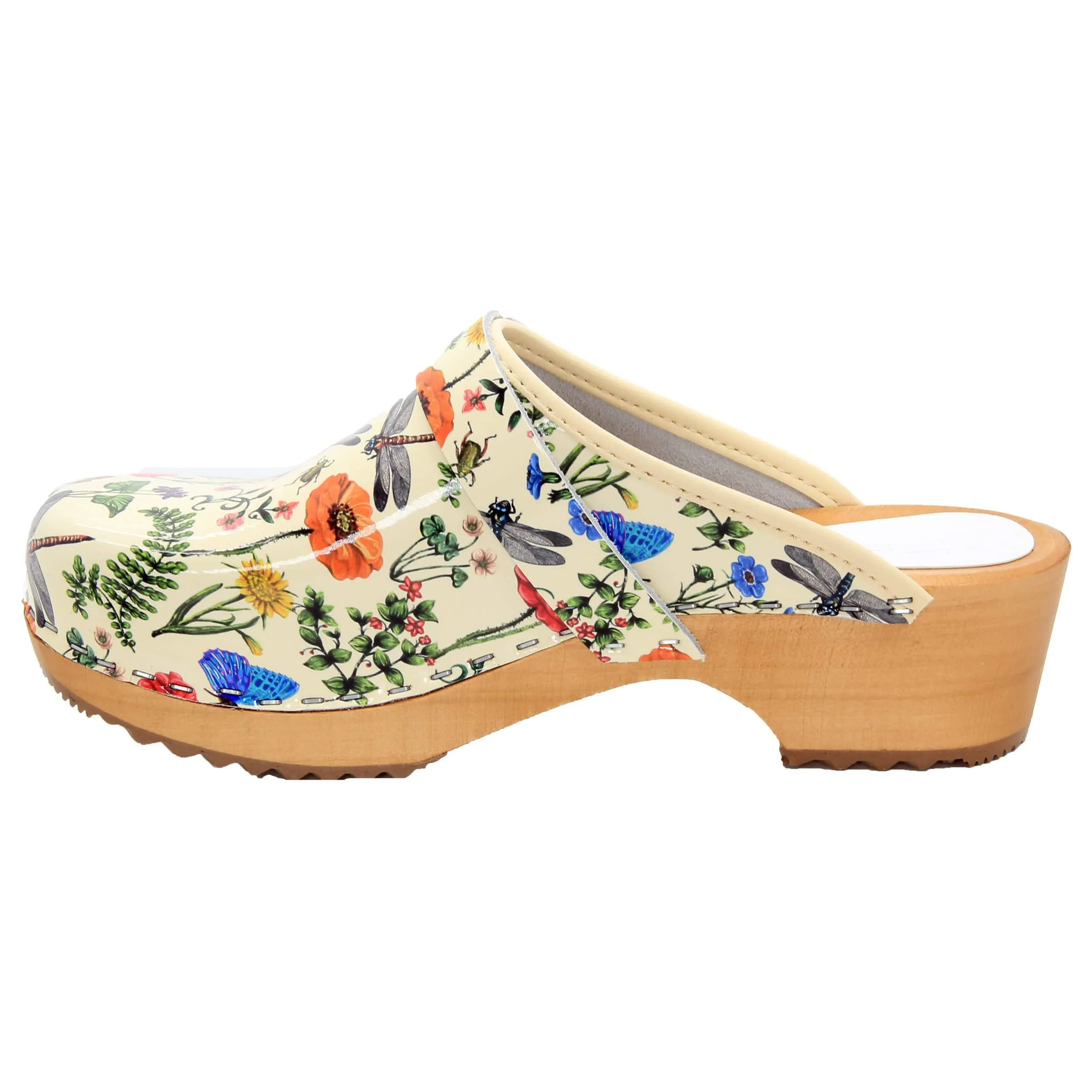 Dahlia Wood Open Back Leather Clogs