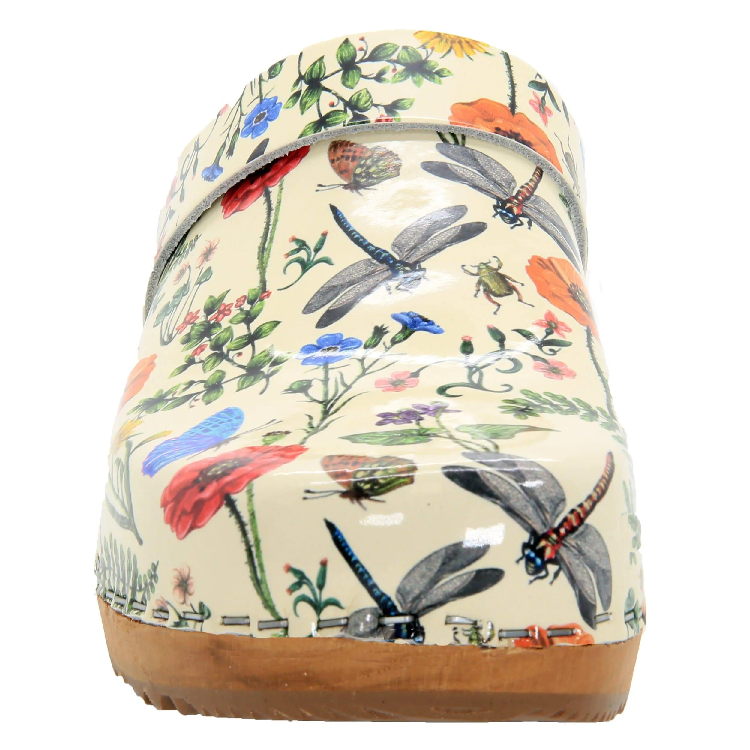 Dahlia Wood Open Back Leather Clogs