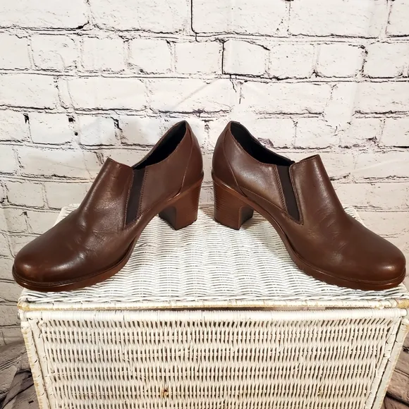 Dansko Pump Heel Brown Leather Loafer Shoes Clogs Chunky Career Size 8