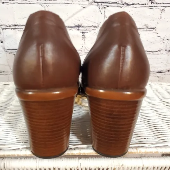 Dansko Pump Heel Brown Leather Loafer Shoes Clogs Chunky Career Size 8