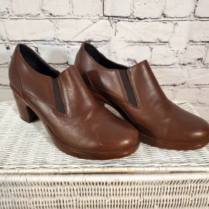 Dansko Pump Heel Brown Leather Loafer Shoes Clogs Chunky Career Size 8