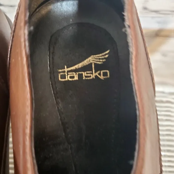 Dansko Pump Heel Brown Leather Loafer Shoes Clogs Chunky Career Size 8