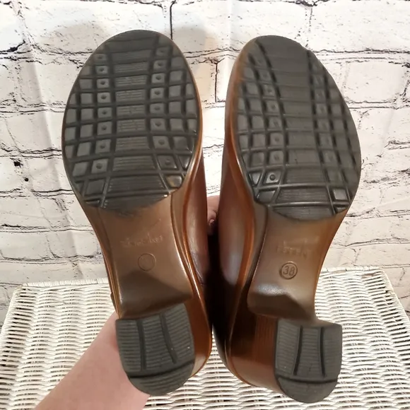 Dansko Pump Heel Brown Leather Loafer Shoes Clogs Chunky Career Size 8