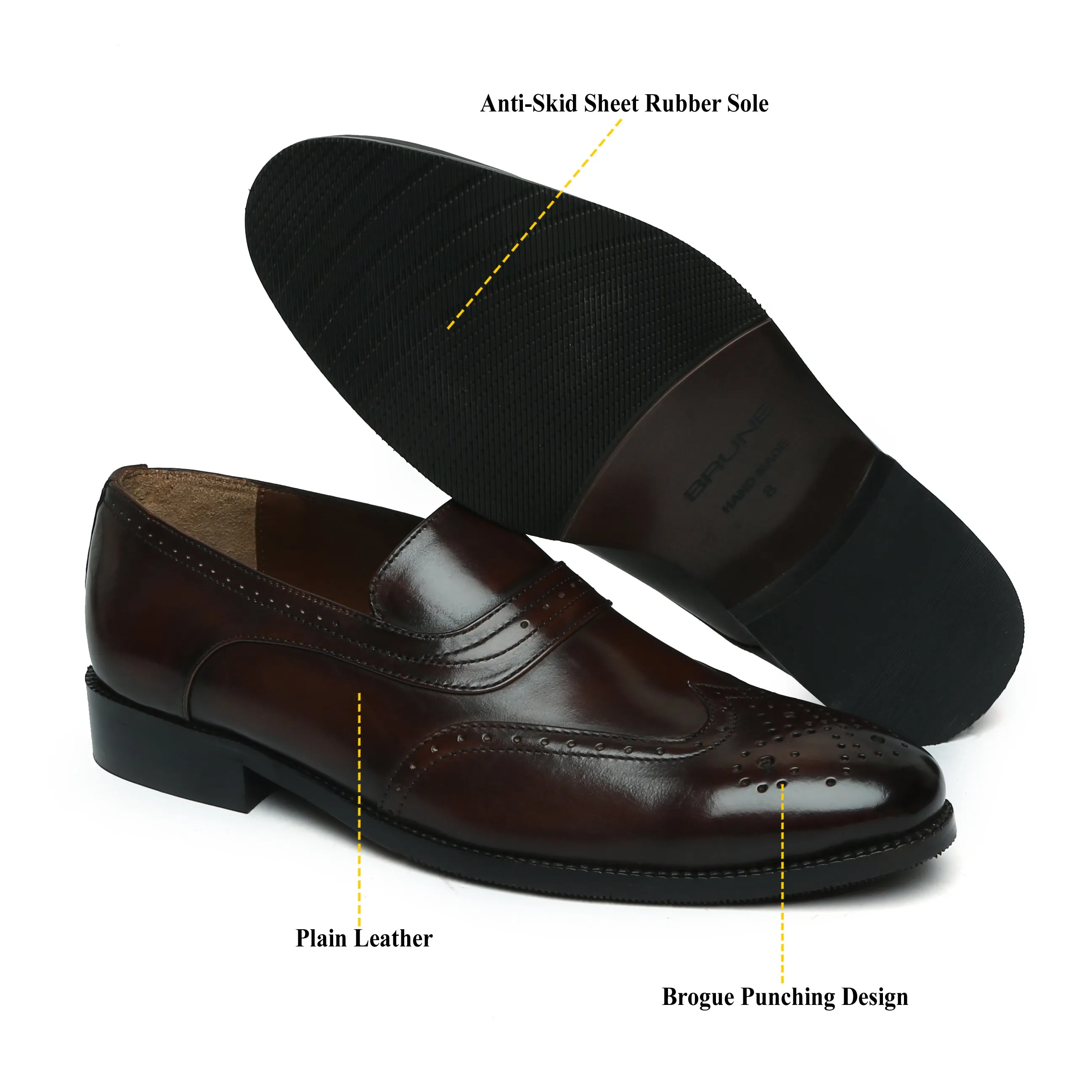 Dark Brown Leather Sassy Slip-Ons Shoes