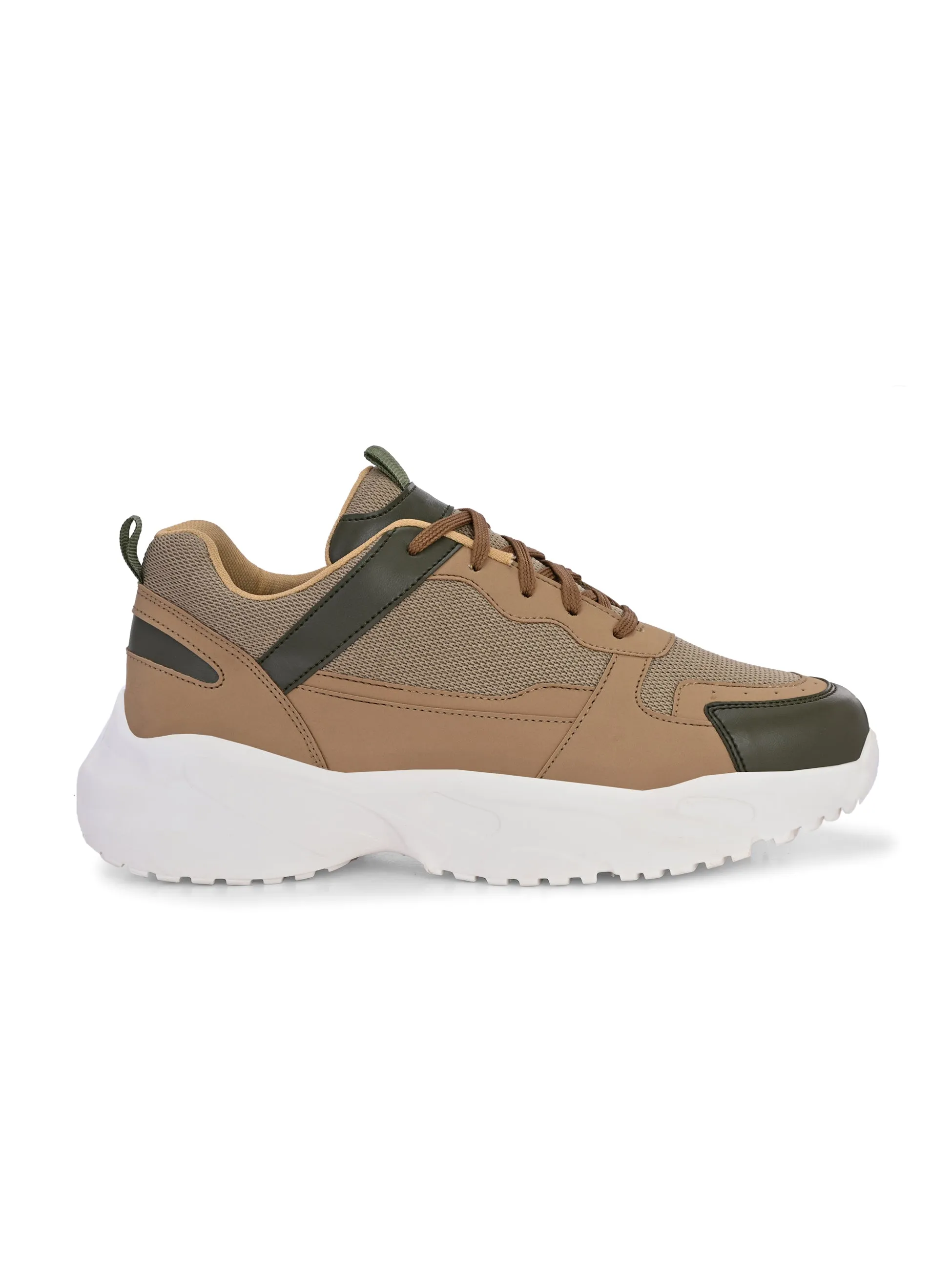 EL PASO Men Beige Faux Leather Casual Lace Up Sneakers