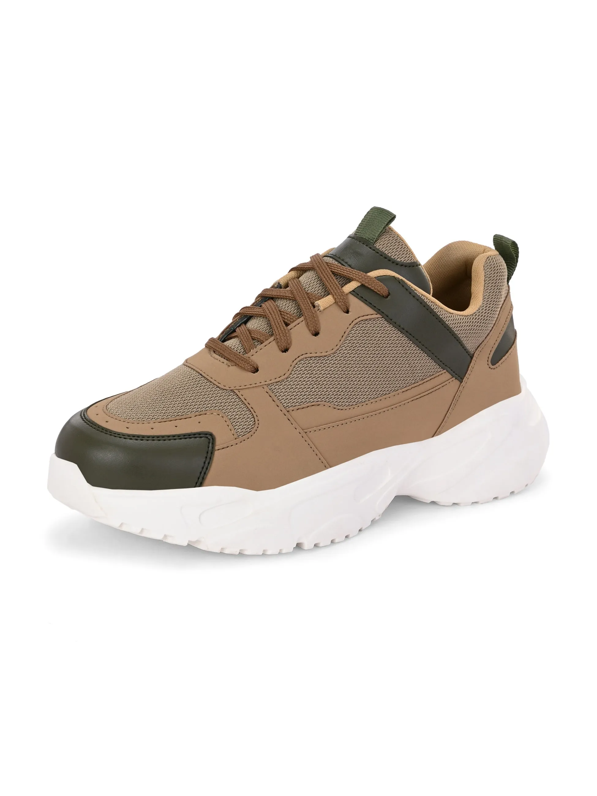 EL PASO Men Beige Faux Leather Casual Lace Up Sneakers