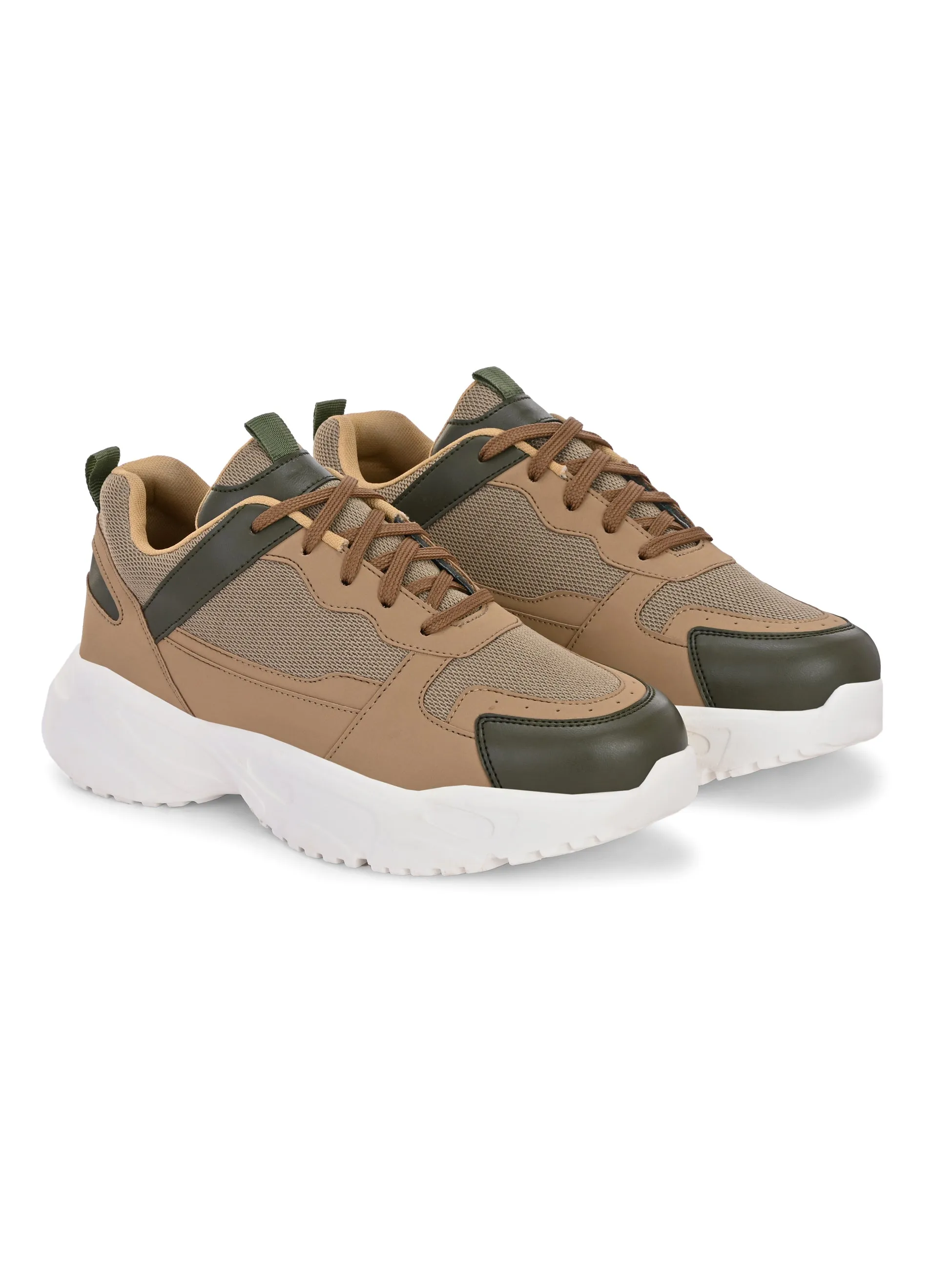 EL PASO Men Beige Faux Leather Casual Lace Up Sneakers