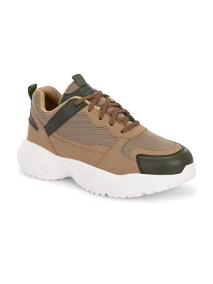 EL PASO Men Beige Faux Leather Casual Lace Up Sneakers