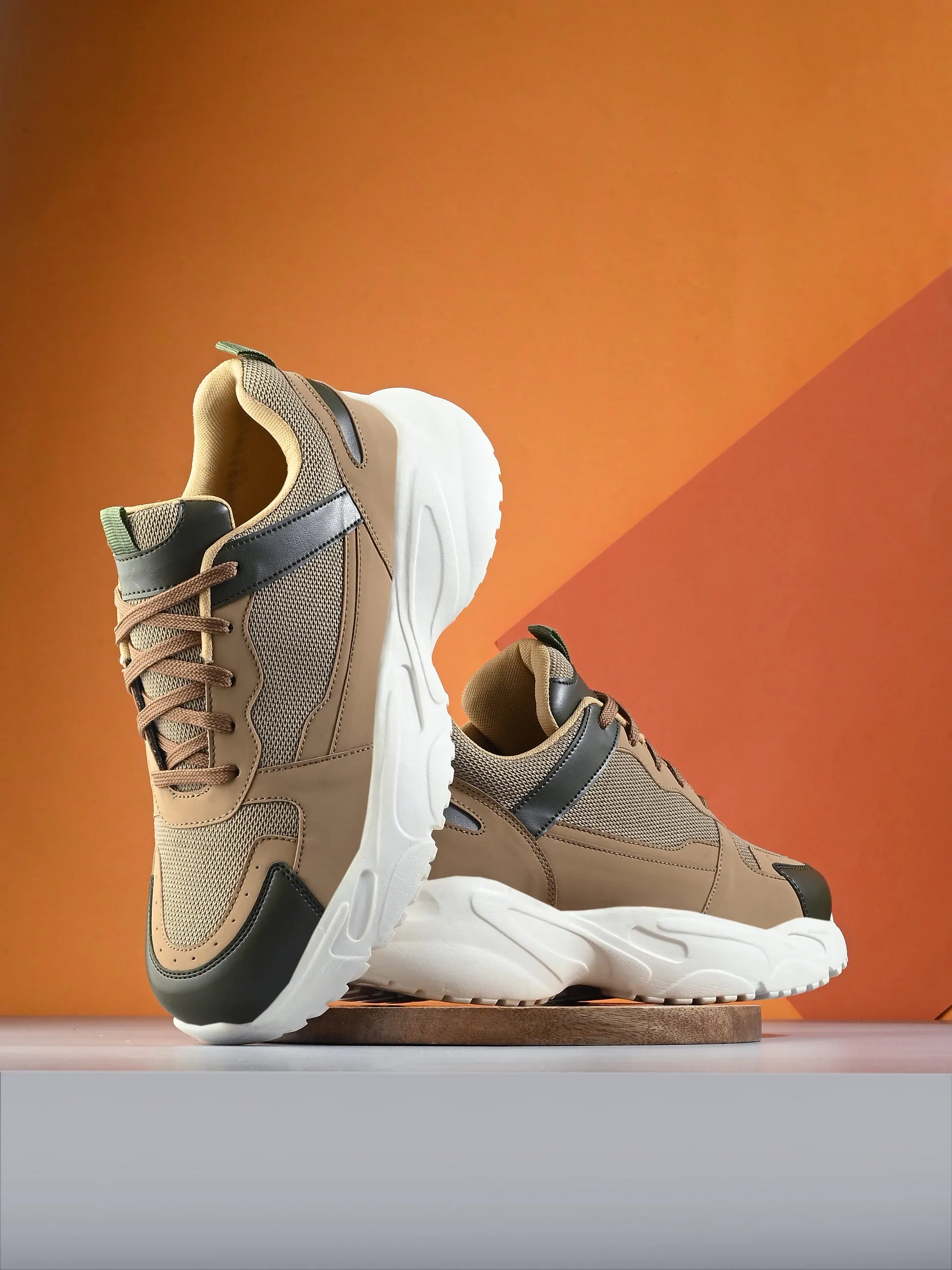 EL PASO Men Beige Faux Leather Casual Lace Up Sneakers