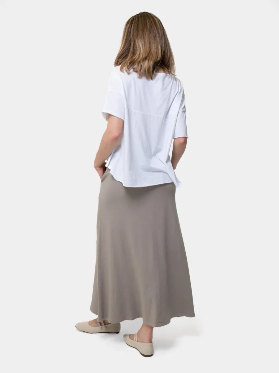 Elastic Waist Cotton Midi A-Line Skirt