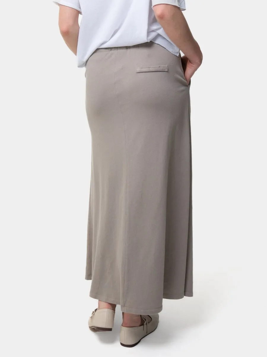 Elastic Waist Cotton Midi A-Line Skirt