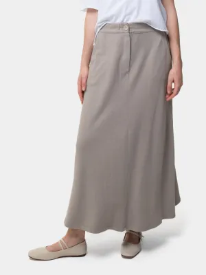 Elastic Waist Cotton Midi A-Line Skirt