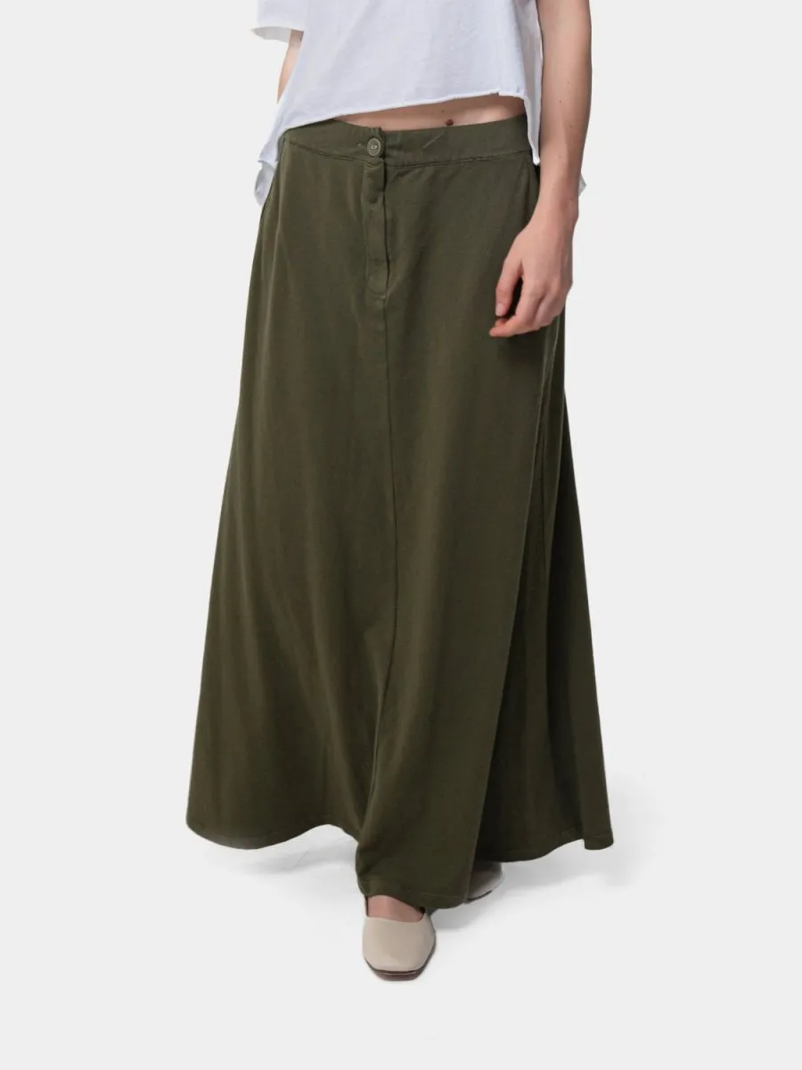 Elastic Waist Cotton Midi A-Line Skirt