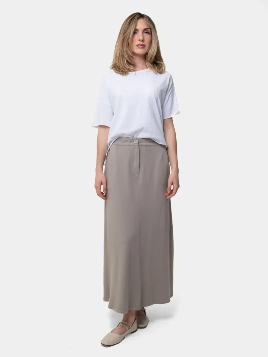 Elastic Waist Cotton Midi A-Line Skirt