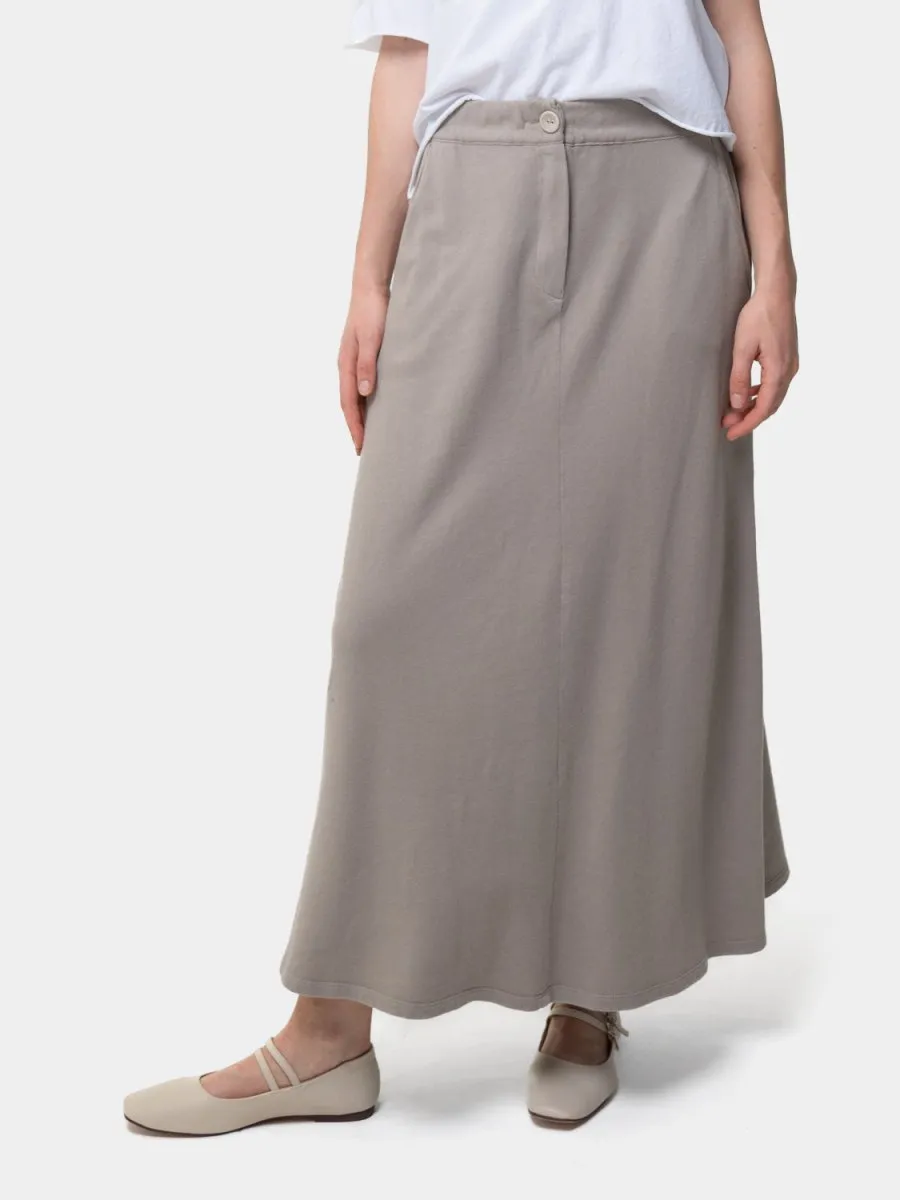Elastic Waist Cotton Midi A-Line Skirt