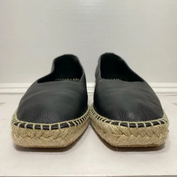 Everlane | The Espadrille Leather Square Toe Slip On Loafers in Black Size 8.5