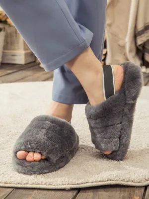 Fluffy Soft Wool Snug Slipper Sandals - Grey