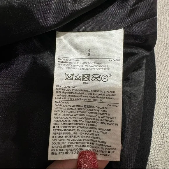 Gap Asymmetrical Zip Front Black Wool Mini Skirt 14 Nwt
